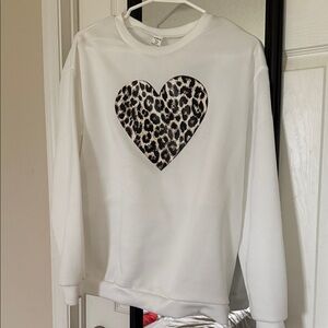 SHEIN White Sweatshirt with Leopard Heart